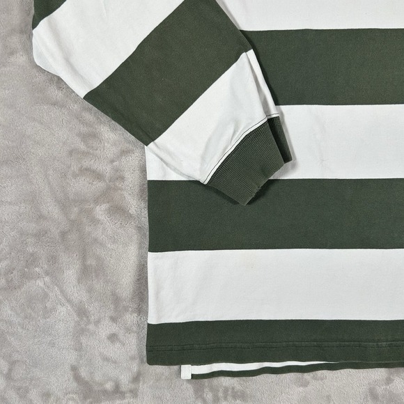 Vintage LL Bean Rugby Polo Shirt Mens XL Green White Heavy Cotton 90s Made Peru - Picture 8 of 16